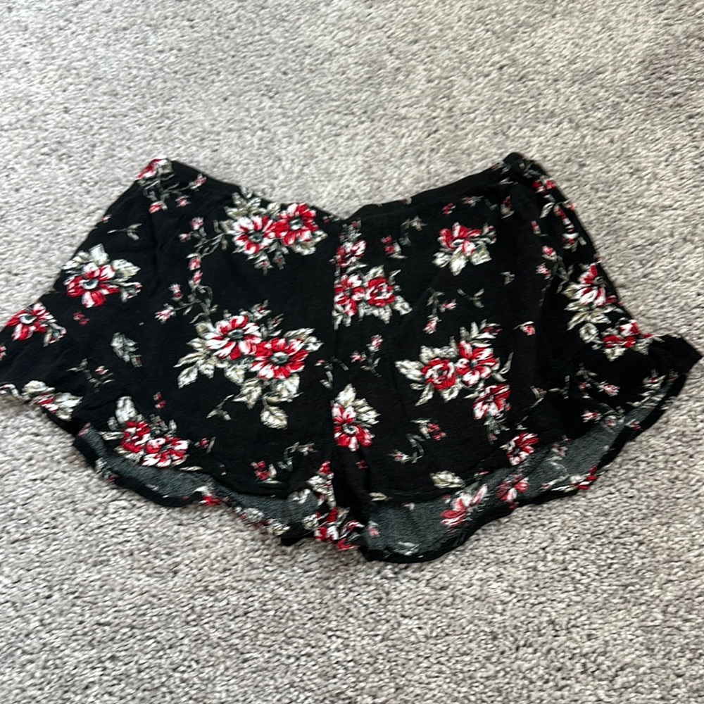 Floral Black and Red Shorts